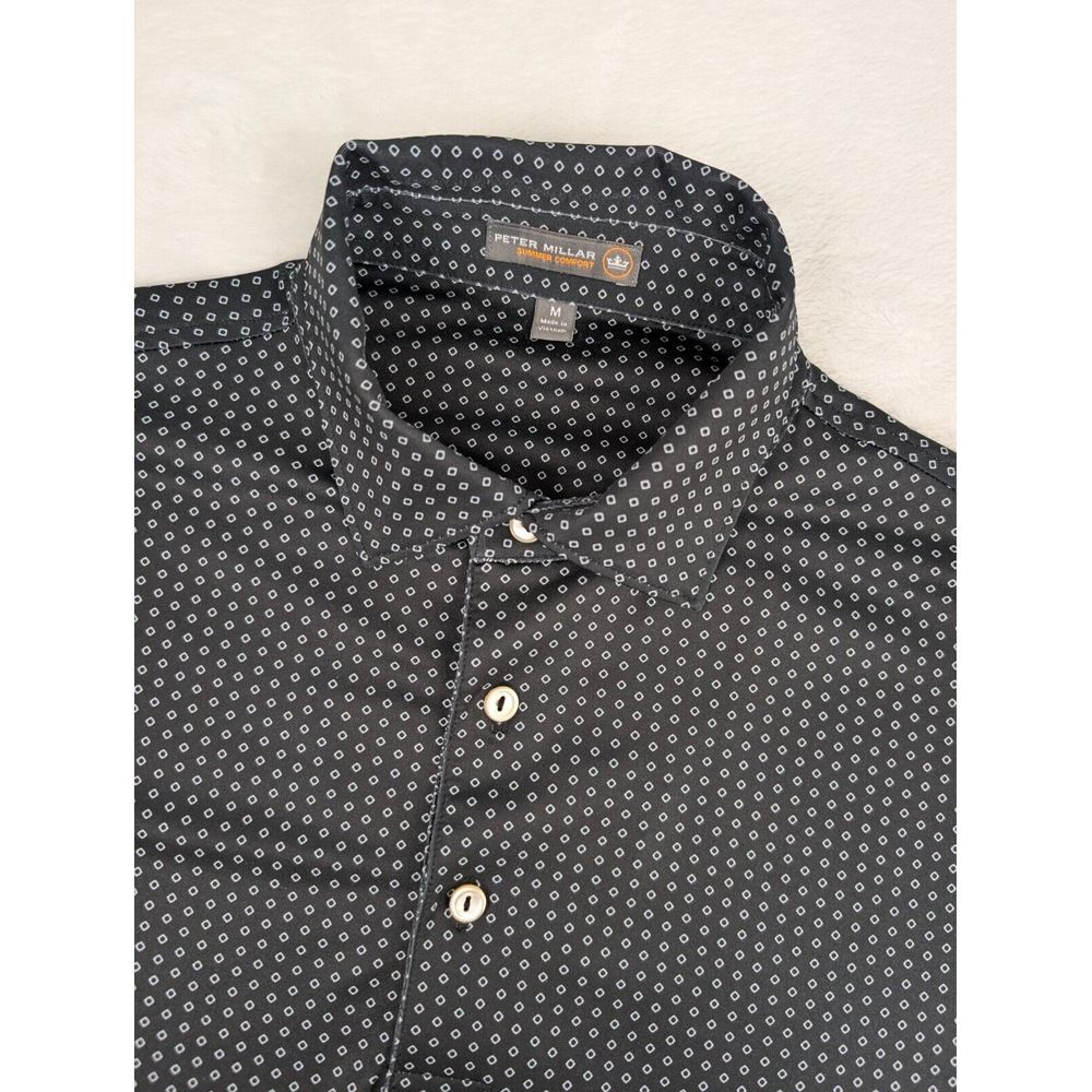 Peter Millar Summer Comfort Polo Mens Medium Black Diamond Geometric Print Golf